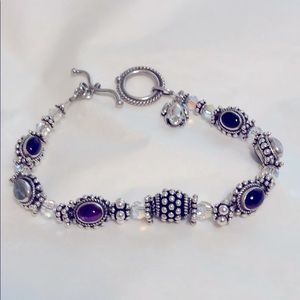 Hand Crafted silver, amethyst, crystal bracelet